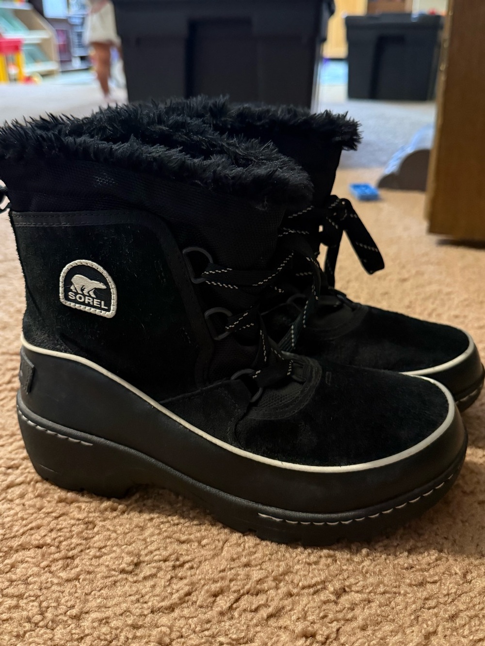 Sorel Black Faux-Fur Lace-Up Winter Boot